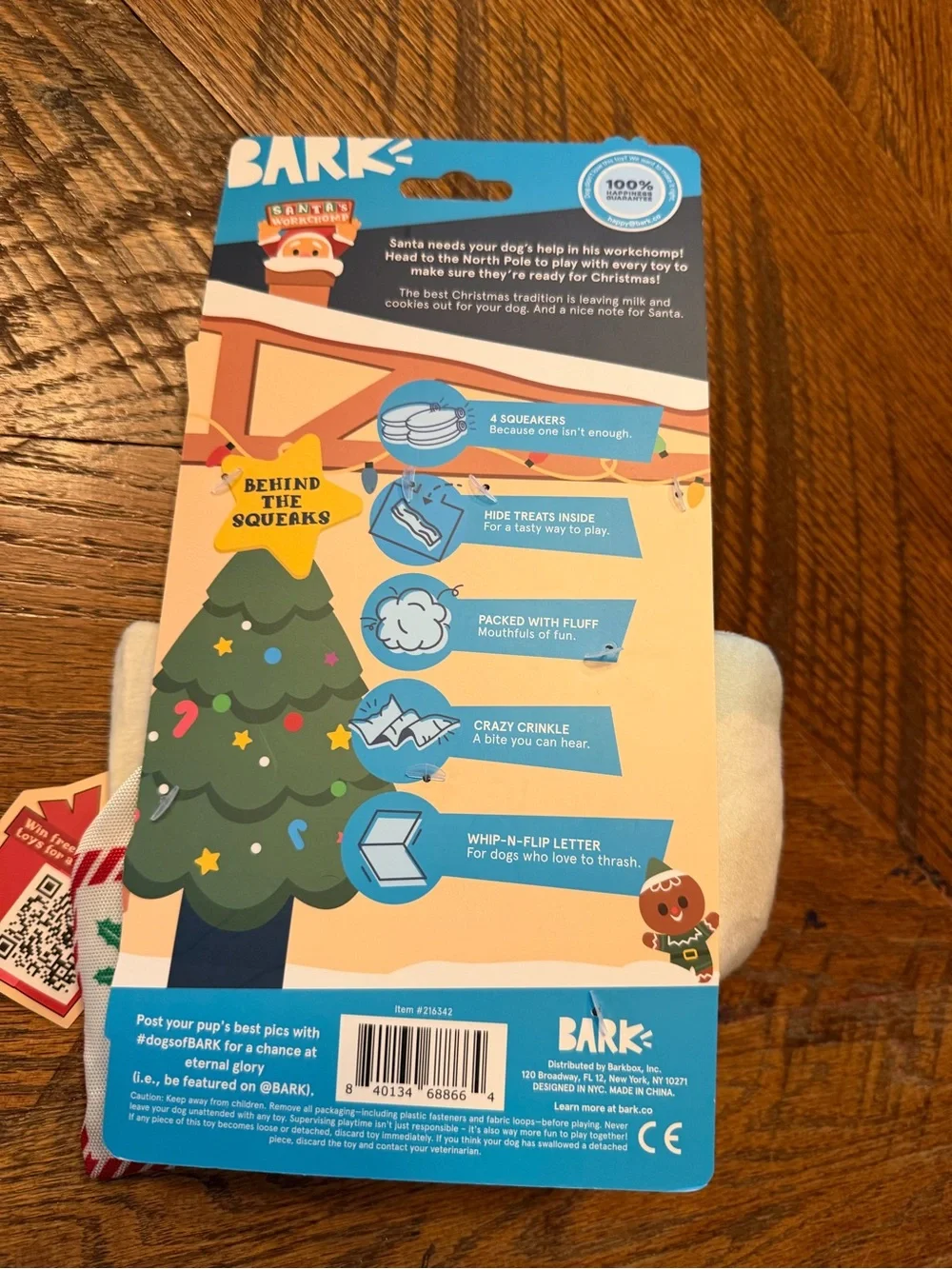 BARK Holiday Plush milk and cookies Toy in White and Blue